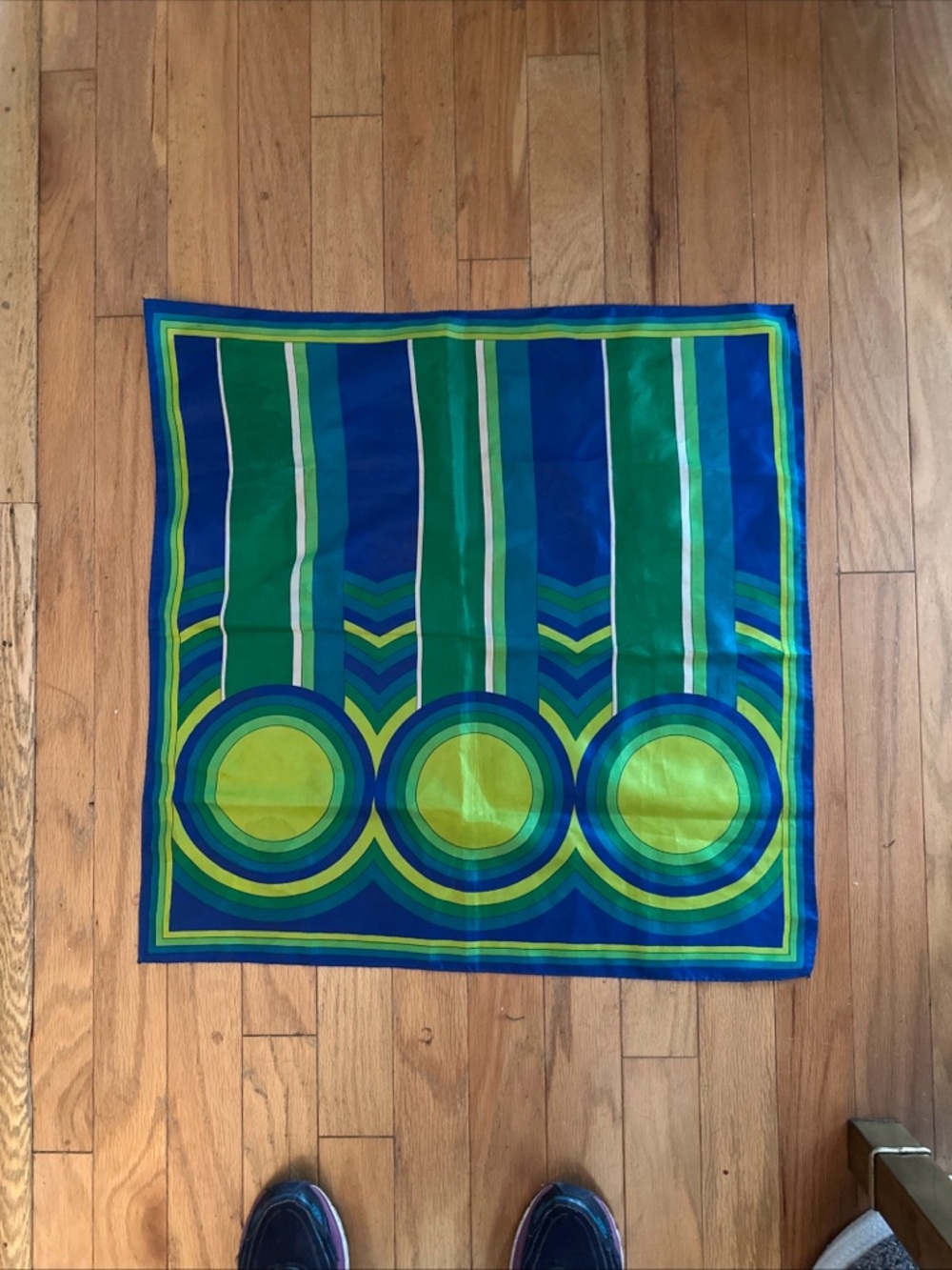 Vintage Green & Blue Geometric Silk Scarf - Designer Style 26” - Picture 4 of 4